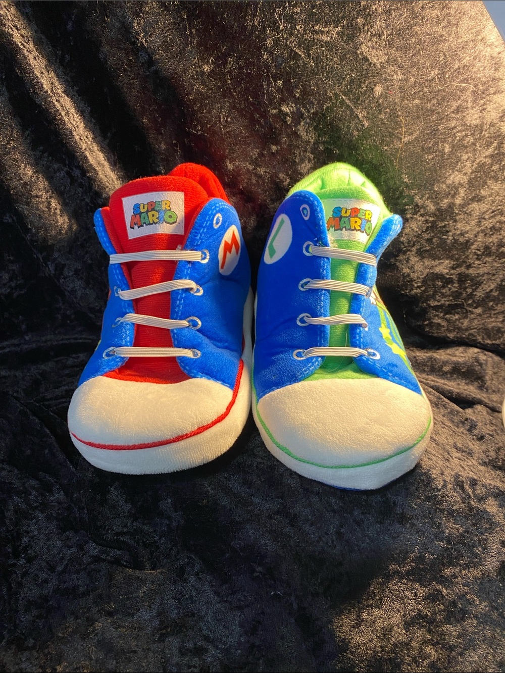 Nintendo Kids Super Mario Plush Slippers in Blue, Red & Green